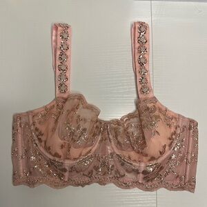 Dream Angels Pink Sequin Embellished Rose Gold Lace Bra